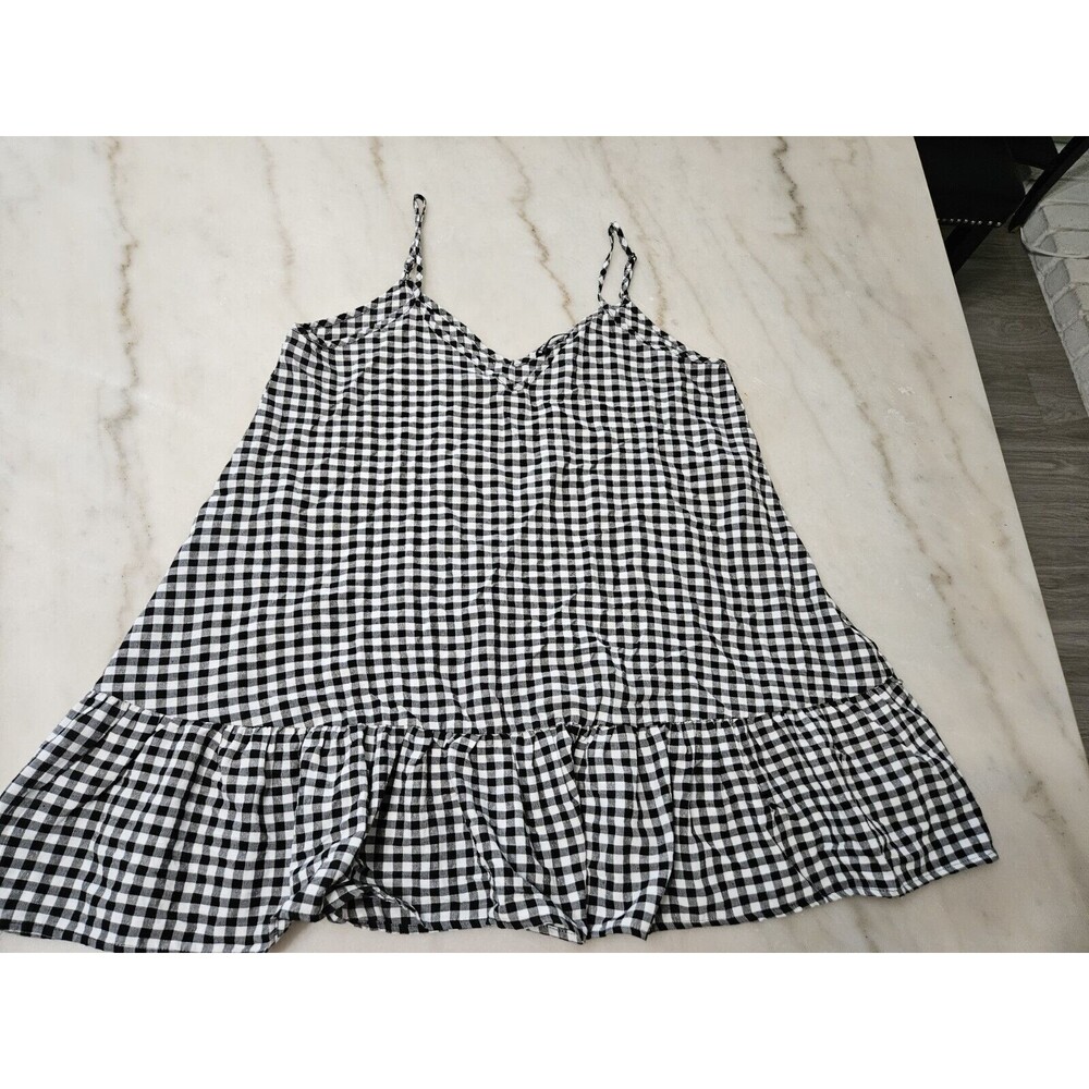 Shein Curve Black & White Gingham Plaid Sleeveless Stretchy Mini Dress  Size L